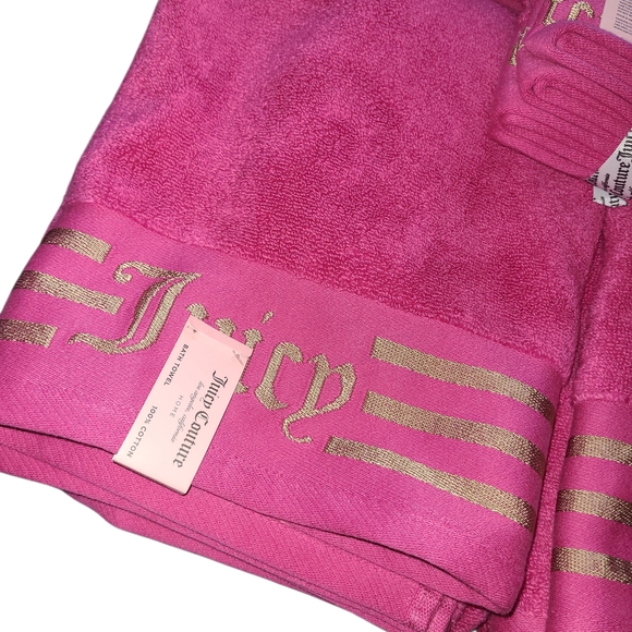 Juicy Couture Fuchsia Towel Set with Gold Accents - Picture 2 of 10